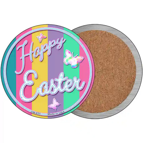 Happy Easter with Butterflies Novelty Metal Circular Sign 3.5" (CC)