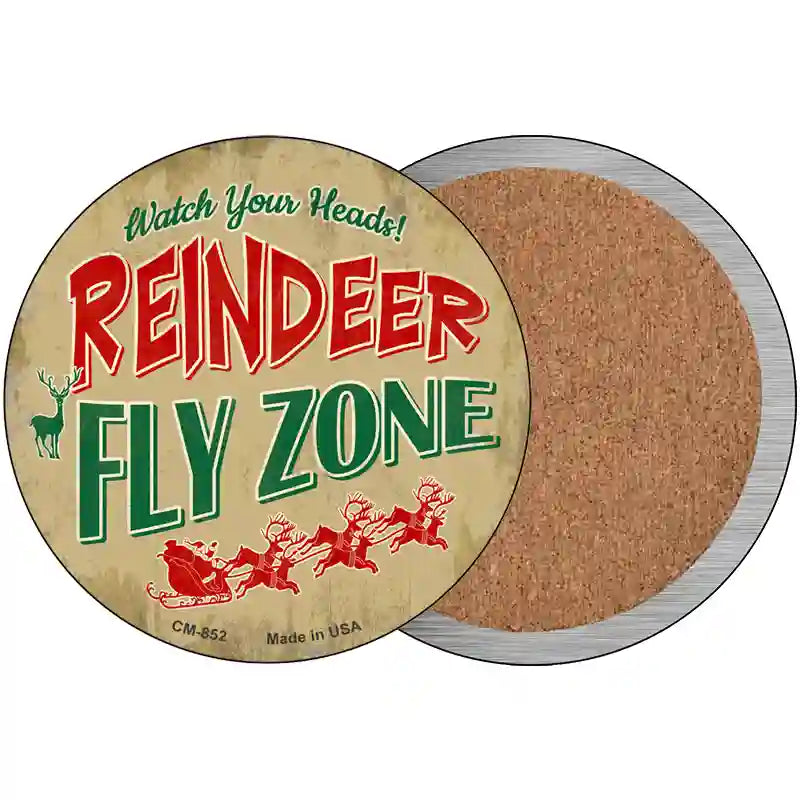 Reindeer Fly Zone Novelty Metal Circular Sign 3.5" (CC)