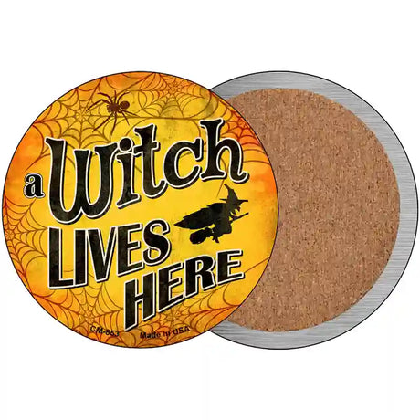 A Witch Lives Here Novelty Metal Circular Sign 3.5" (CC)