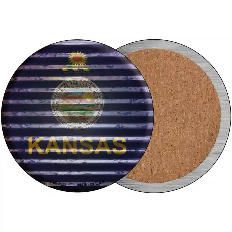 Kansas Flag Corrugated Effect Novelty Circular Sign 3.5" (CC)