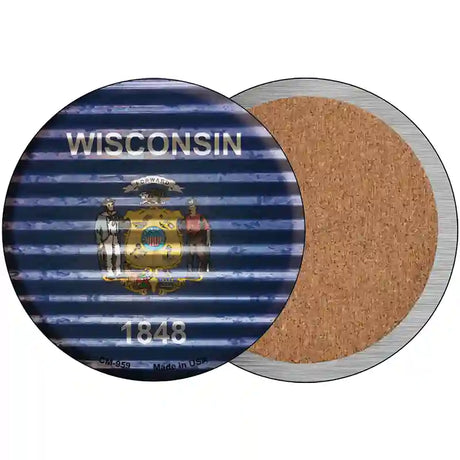 Wisconsin Flag Corrugated Effect Novelty Circular Sign 3.5" (CC)