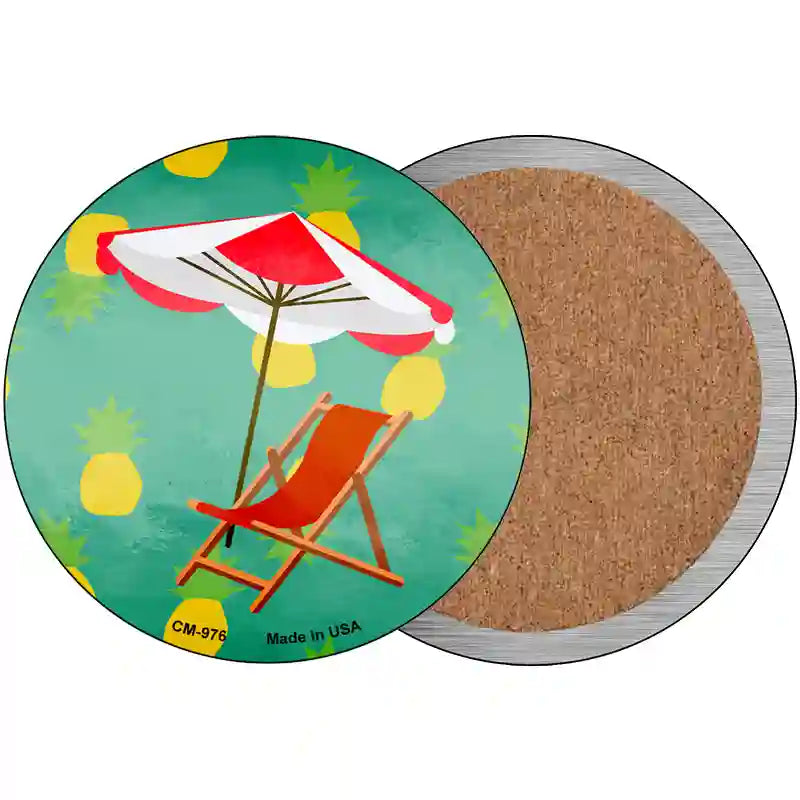 Chair and Umbrella Novelty Metal Circular Sign 3.5" (CC)