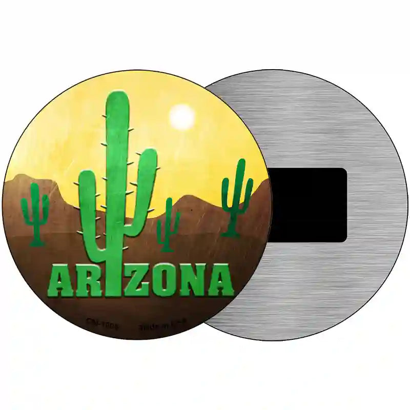 Arizona with Saguaro Novelty Metal Circular Sign 3.5" (CM)