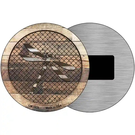 Corrugated Dragonfly on Wood Novelty Metal Circular Sign 3.5" (CM)