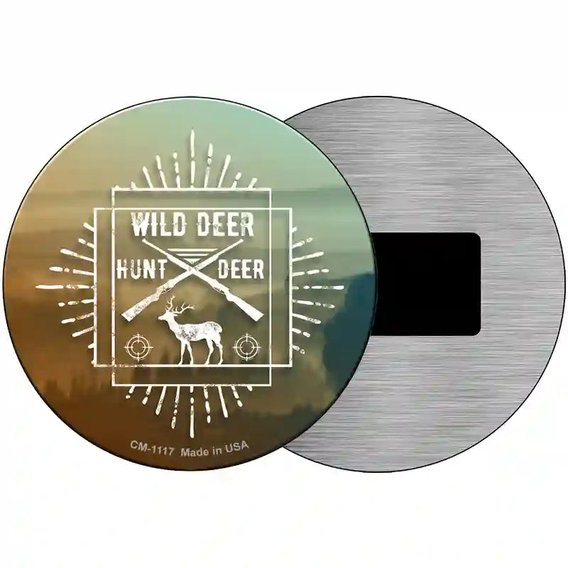 Hunt Wild Deer Novelty Metal Circle Sign 3.5" (CM)