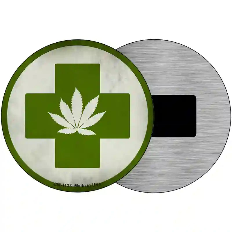 Cannabis Green Cross Novelty Metal Circular Sign 3.5" (CM)