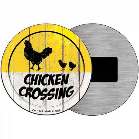 Chicken Crossing Novelty Metal Circular Sign 3.5" (CM)