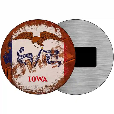 Iowa Rusty Stamped Novelty Metal Circular Sign 3.5" (CM)