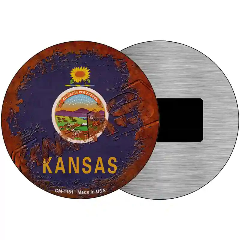 Kansas Rusty Stamped Novelty Metal Circular Sign 3.5" (CM)