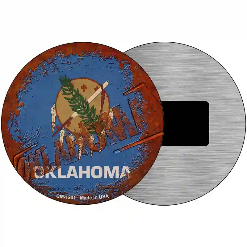 Oklahoma Rusty Stamped Novelty Metal Circular Sign 3.5" (CM)