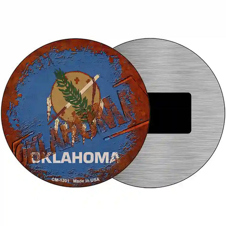 Oklahoma Rusty Stamped Novelty Metal Circular Sign 3.5" (CM)