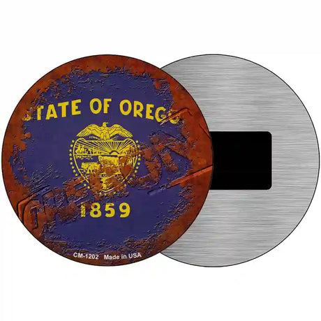 Oregon Rusty Stamped Novelty Metal Circular Sign 3.5" (CM)