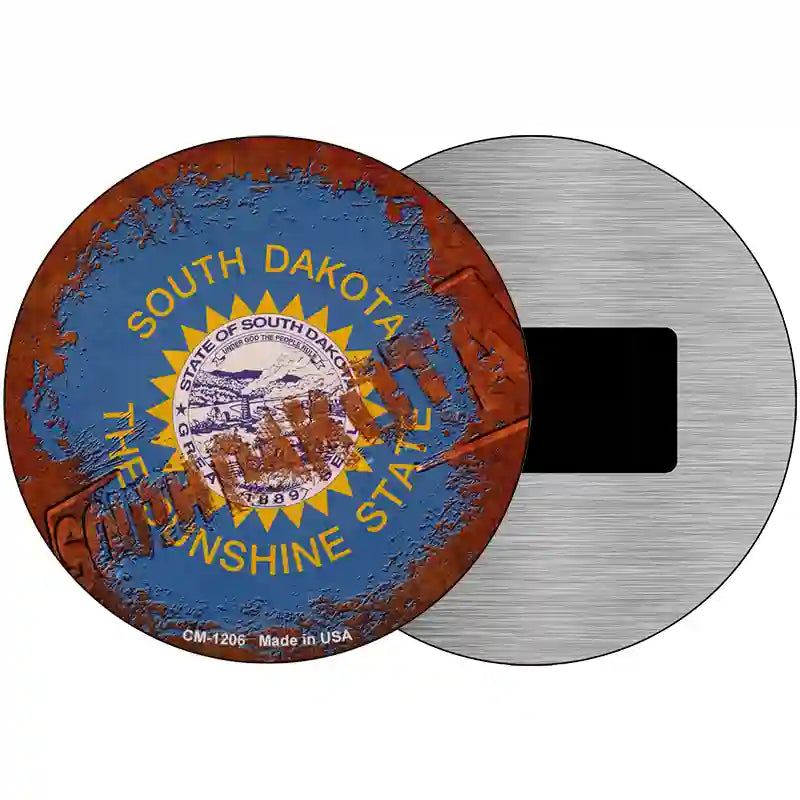 South Dakota Rusty Stamped Novelty Metal Circular Sign 3.5" (CM)