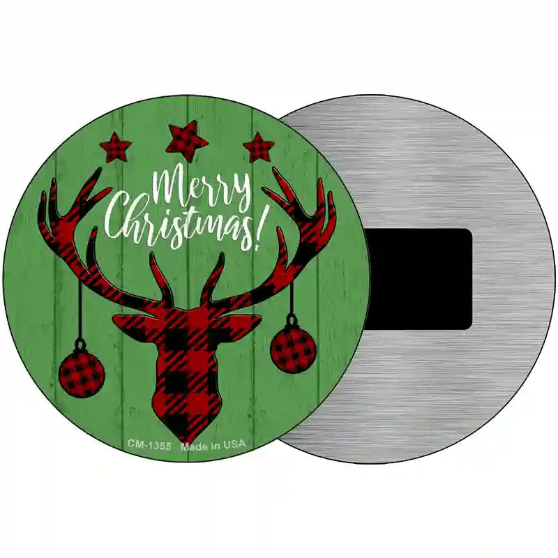 Merry Christmas Reindeer Novelty Metal Circular Sign 3.5" (CM)