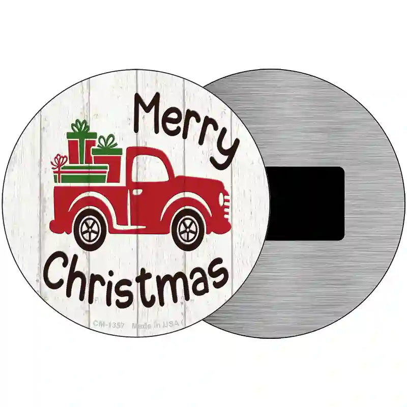 Merry Christmas Present Truck Novelty Metal Circular Sign 3.5" (CM)