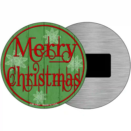 Merry Christmas Green Novelty Metal Circular Sign 3.5" (CM)