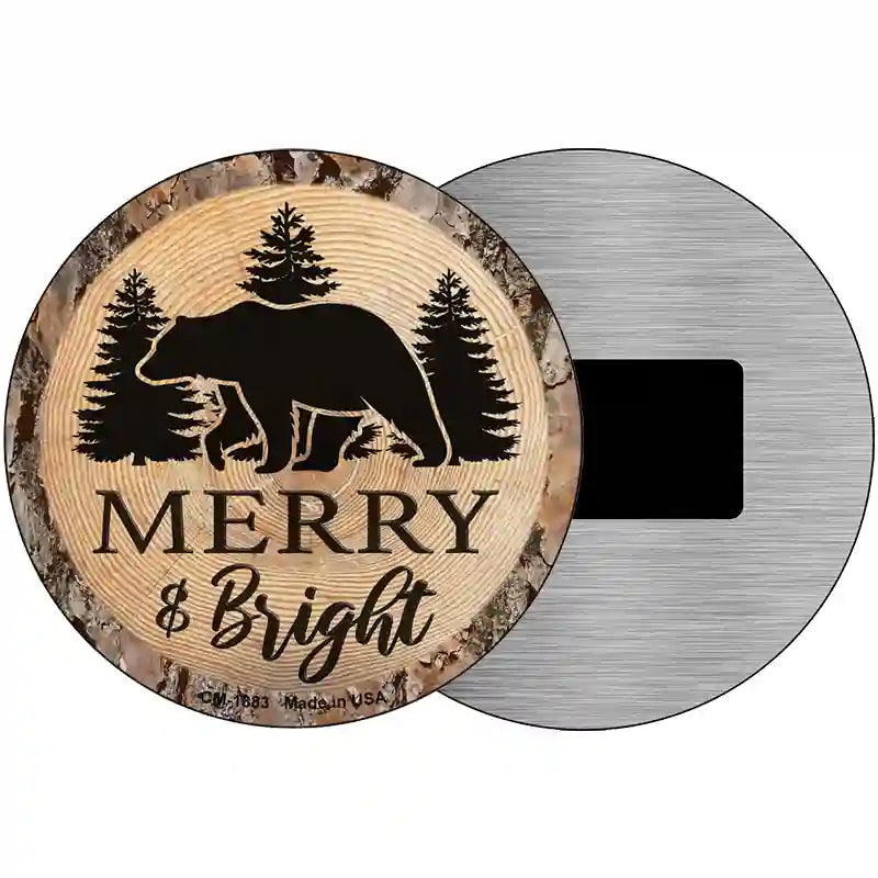 Merry and Bright Bear Novelty Metal Circular Sign 3.5" (CM)