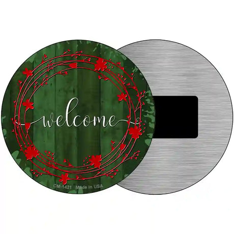 Welcome Wreath Novelty Metal Circular Sign 3.5" (CM)