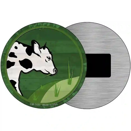 Cow Eating Grass Novelty Metal Circular Sign 3.5" (CM)