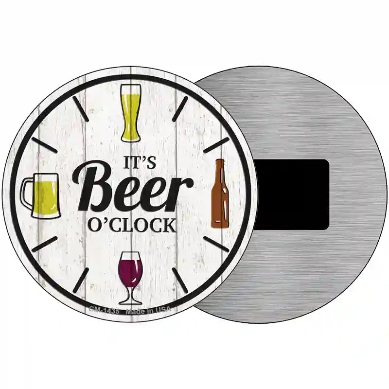 Beer Oclock Novelty Metal Circular Sign 3.5" (CM)