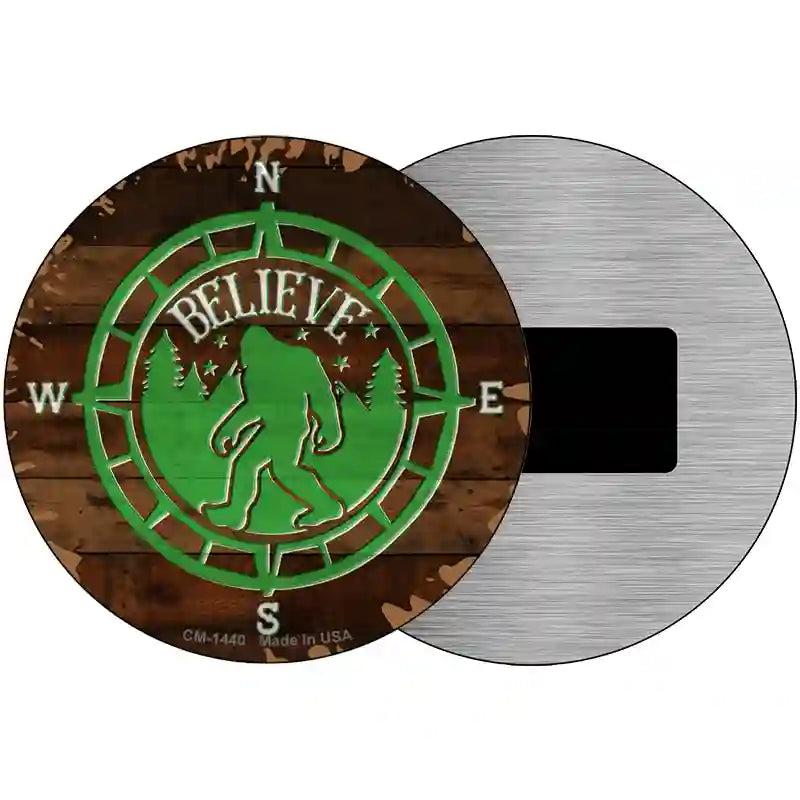 Sasquatch Compass Believe Novelty Metal Circular Sign 3.5" (CM)