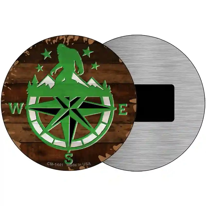 Sasquatch Compass Novelty Metal Circular Sign 3.5" (CM)