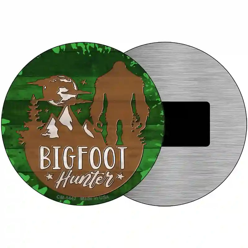 Bigfoot Hunter Shilouette Novelty Metal Circular Sign 3.5" (CM)