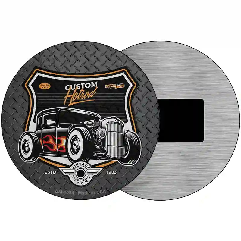 Custom Flame Hotrod Novelty Metal Circular Sign 3.5" (CM)