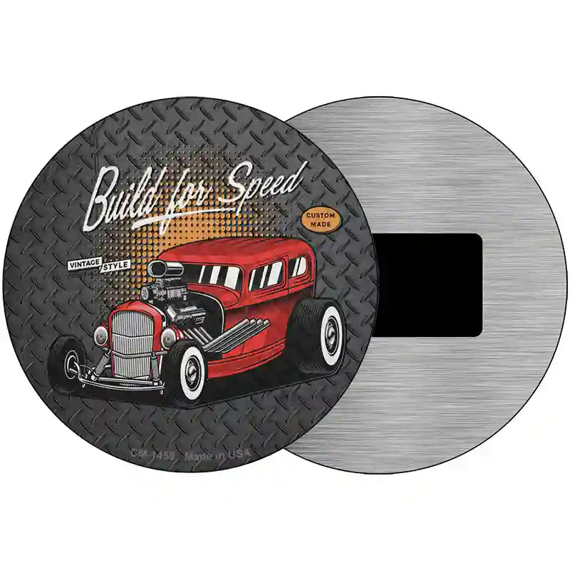 Built For Speed Red Hotrod Novelty Metal Circular Sign 3.5" (CM)