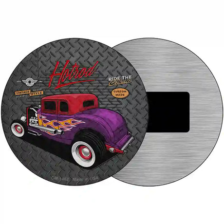 Purple Flame Hotrod Novelty Metal Circular Sign 3.5" (CM)