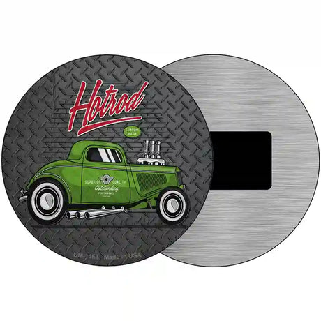 Green Hotrod Novelty Metal Circular Sign 3.5" (CM)