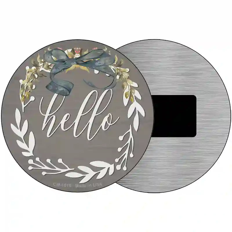 Hello Wreath Novelty Metal Circle Sign 3.5" (CM)