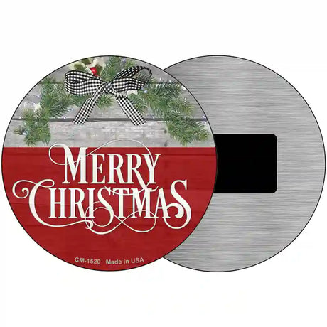 Merry Christmas Wreath Novelty Metal Circle Sign 3.5" (CM)