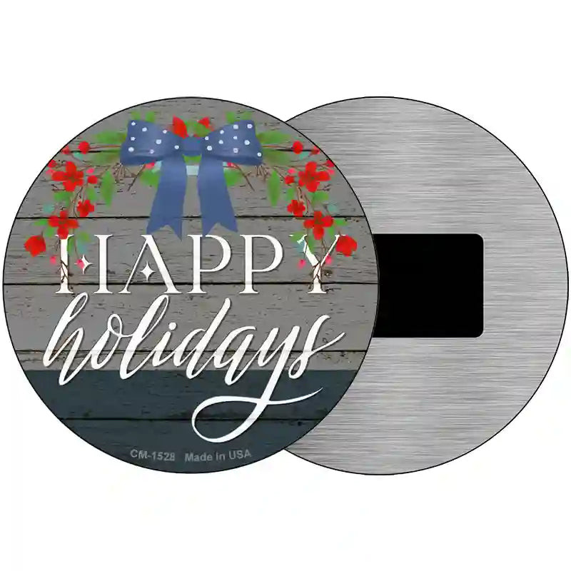 Happy Holidays Bow Novelty Metal Circle Sign 3.5" (CM)