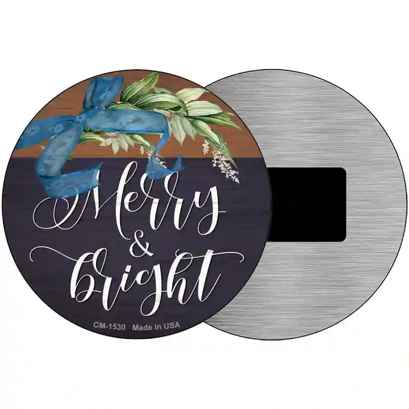 Merry And Bright Bow Wreath Novelty Metal Circle Sign 3.5" (CM)