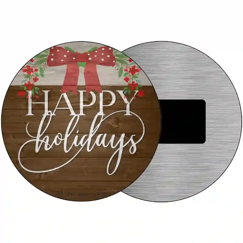 Happy Holidays Bow Wreath Novelty Metal Circle Sign 3.5" (CM)