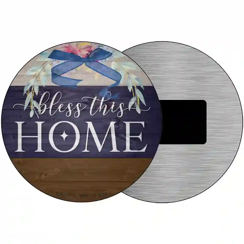 Bless This Home Bow Wreath Novelty Metal Circle Sign 3.5" (CM)