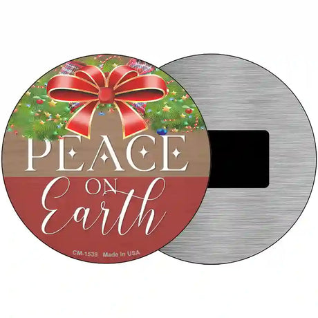 Peace On Earth Bow Wreath Novelty Metal Circle Sign 3.5" (CM)