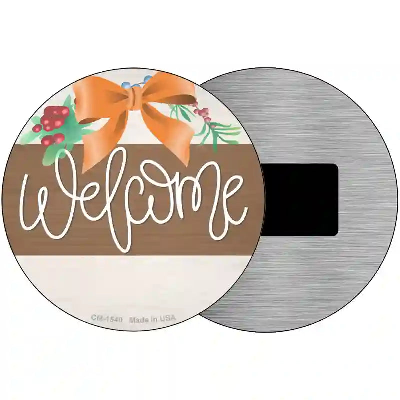 Welcome Bow Wreath Novelty Metal Circle Sign 3.5" (CM)