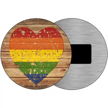 Distressed Heart Rainbow Novelty Metal Circle Sign 3.5" (CM)