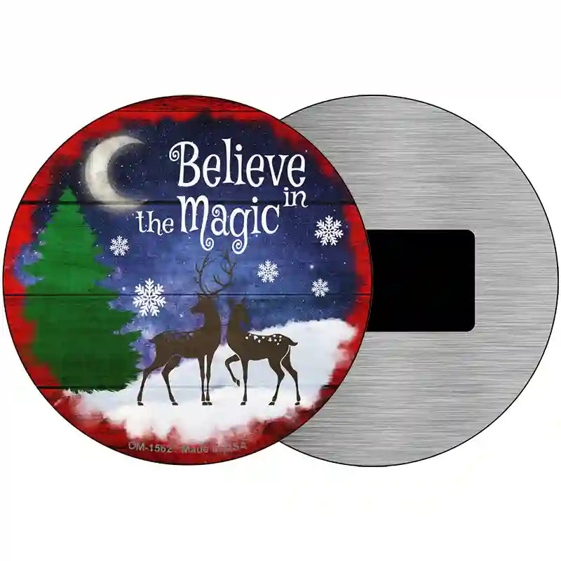 Believe in Magic Reindeer Novelty Metal Circle Sign 3.5" (CM)