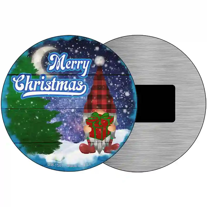 Merry Christmas Gnome Novelty Metal Circle Sign 3.5" (CM)