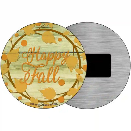 Happy Fall with Leaves Novelty Metal Circle Sign 3.5" (CM)