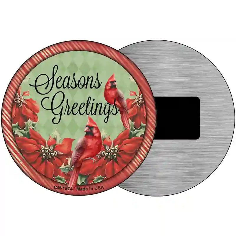 Seasons Greetings Cardinal Novelty Metal Circle Sign 3.5" (CM)