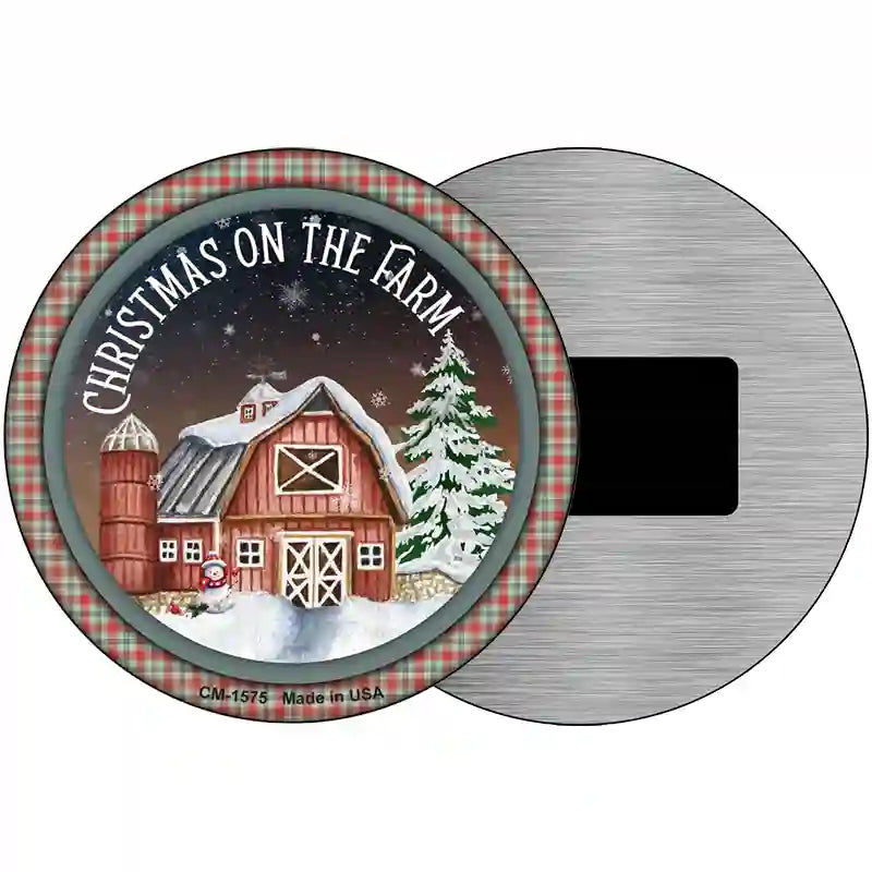 Christmas on the Farm Novelty Metal Circle Sign 3.5" (CM)