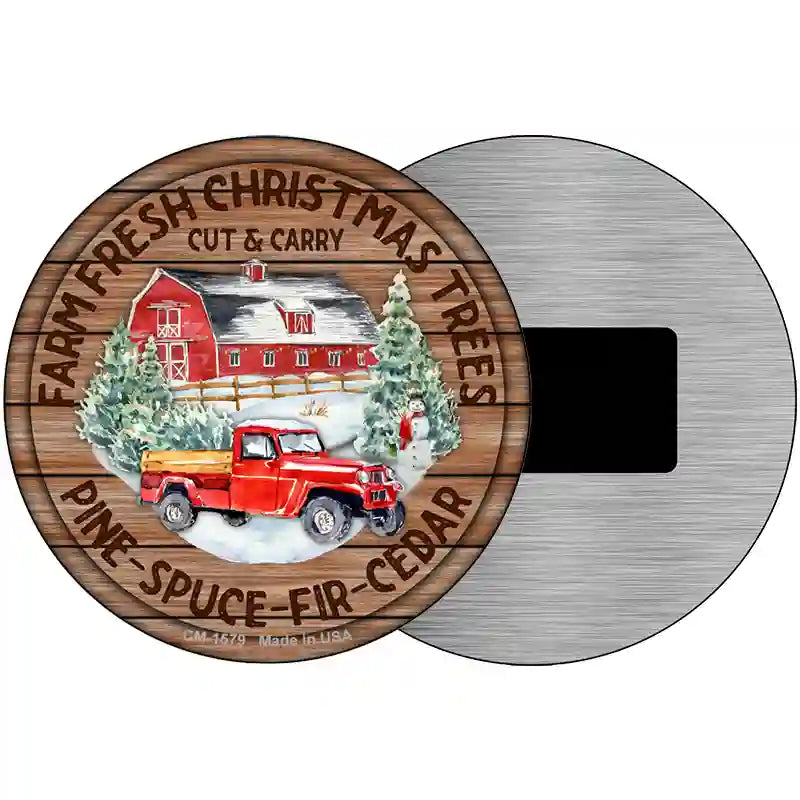 Farm Fresh Christmas Trees Red Novelty Metal Circle Sign 3.5" (CM)