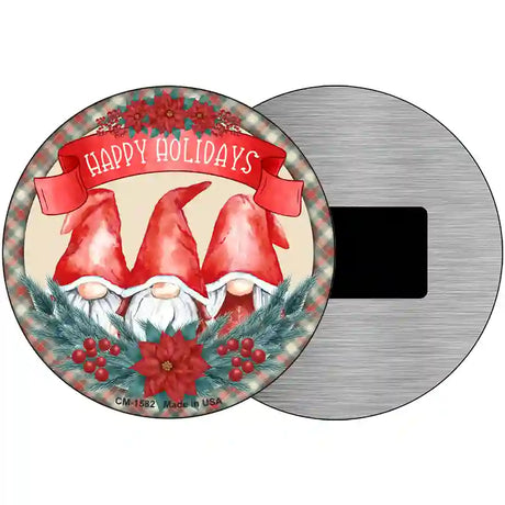 Happy Holidays Gnomes Novelty Metal Circle Sign 3.5" (CM)