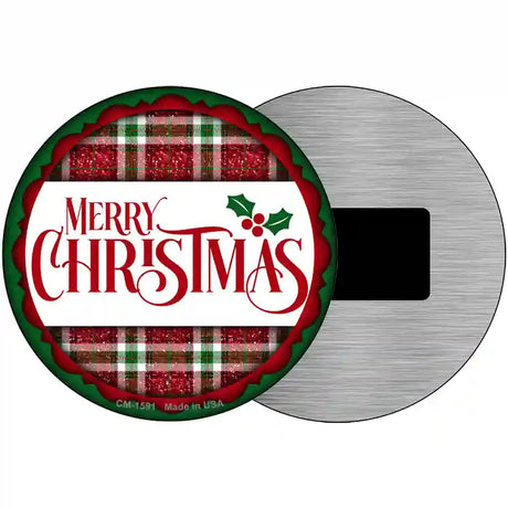 Merry Christmas Red and Green Novelty Metal Circle Sign 3.5" (CM)