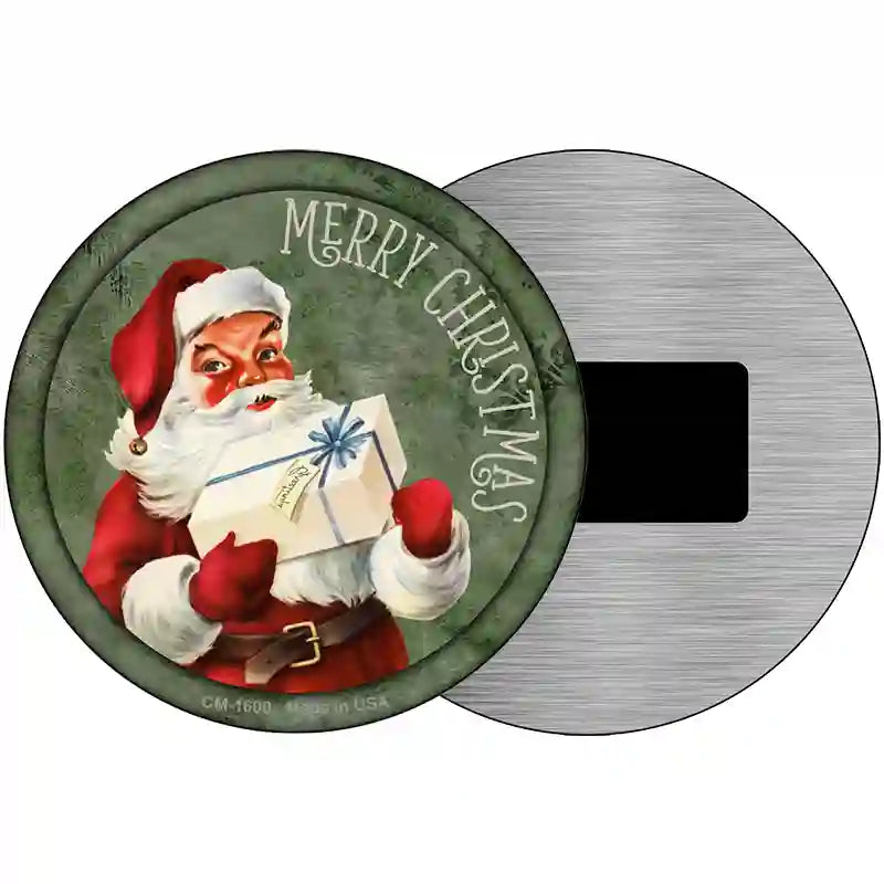 Merry Christmas with Present Novelty Metal Circle Sign 3.5" (CM)