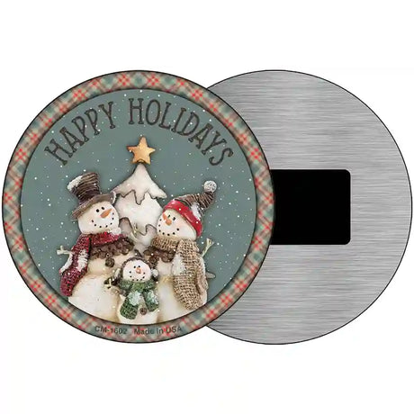 Happy Holidays Snowman Novelty Metal Circle Sign 3.5" (CM)